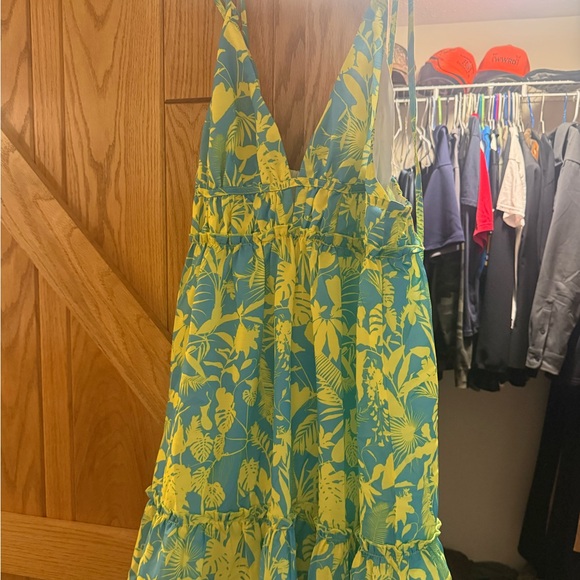 Vibrant Turquoise & Yellow Tropical Sundress - Picture 2 of 3